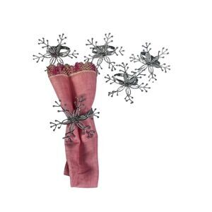 Snowflake Napkin Rings Set of 5 Silver Wire Beaded Accents Christmas Table Decor